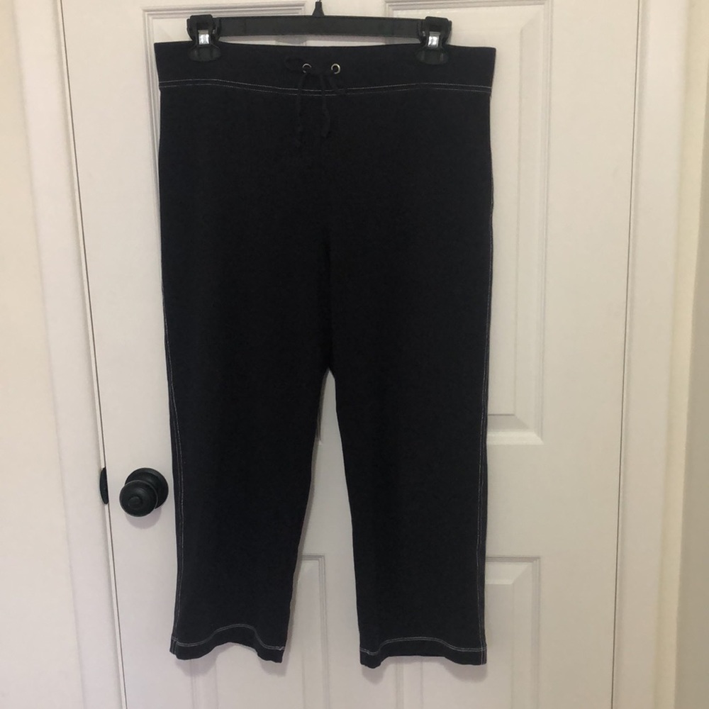 Lands End Women Capri Sweatpants Joggers Navy Blue White Stitching